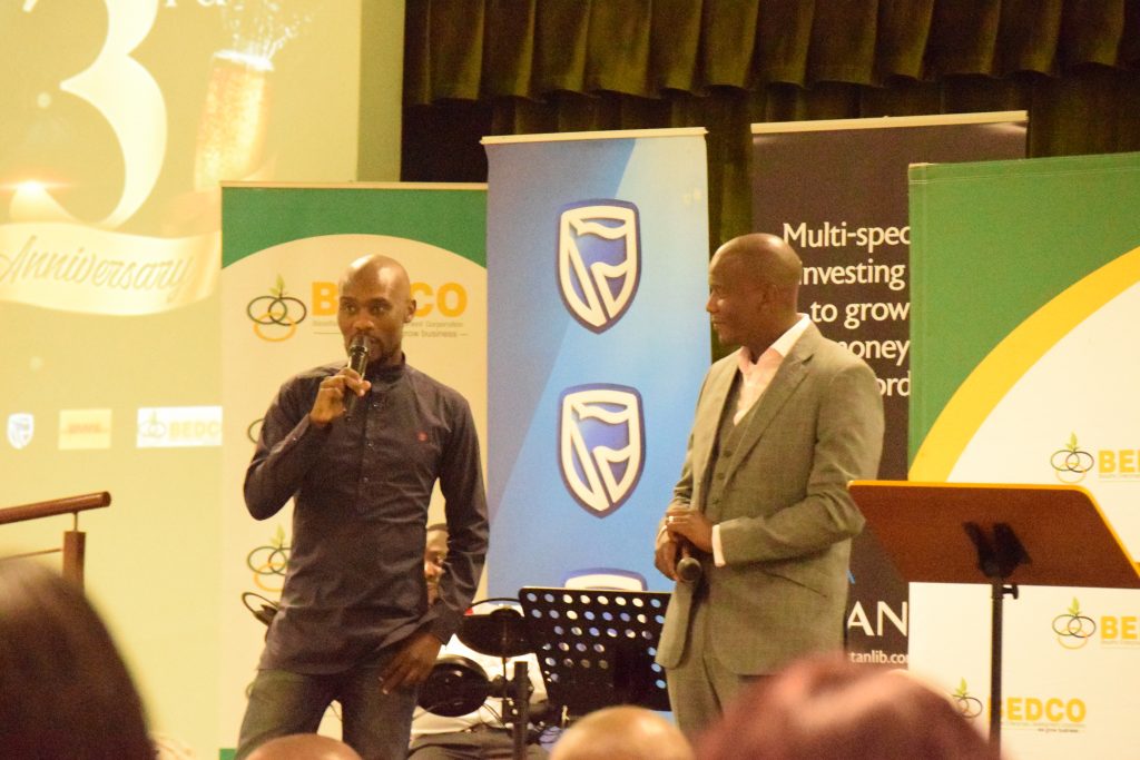 Selebogo Molege and Stephen Monyamane on stage