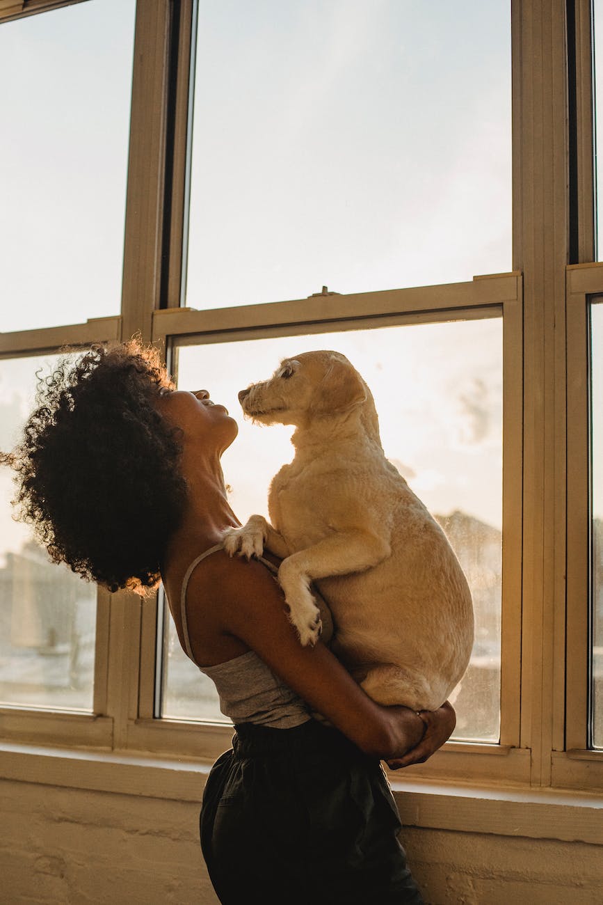 black woman with dog near window, part of self-confidence is surrounding yourself with positivity.